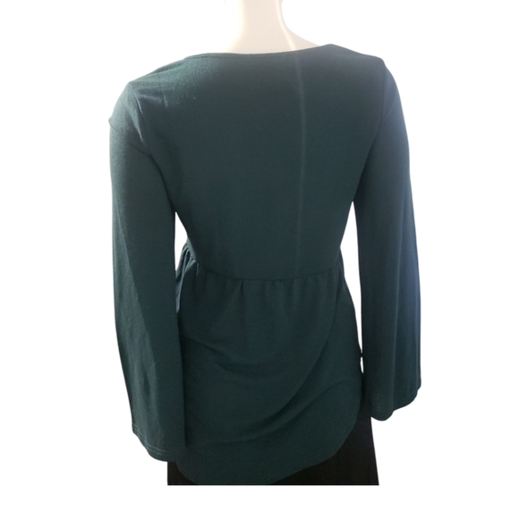 Suzanne Betro Weeken Bohemia Women's Teal Lace Trim Top Bell Sleeve Small - Picture 2 of 9
